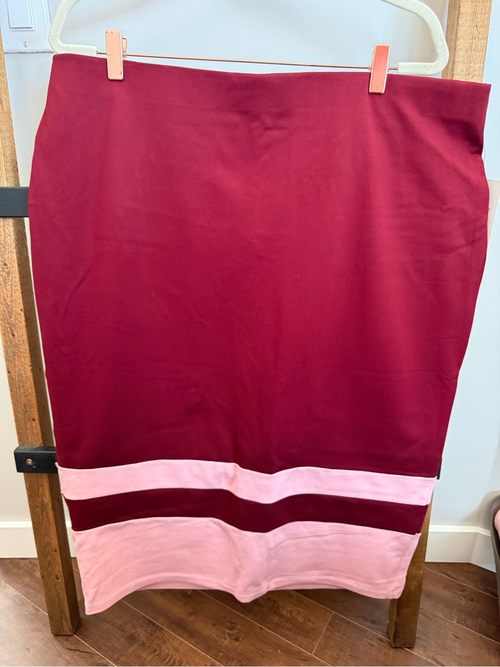 Eloquii Burgundy and Light Pink Colorblock Pencil Skirt